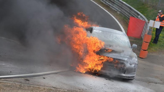 Inflammation of GT-R Spec-V from Nissan at Nurburgring